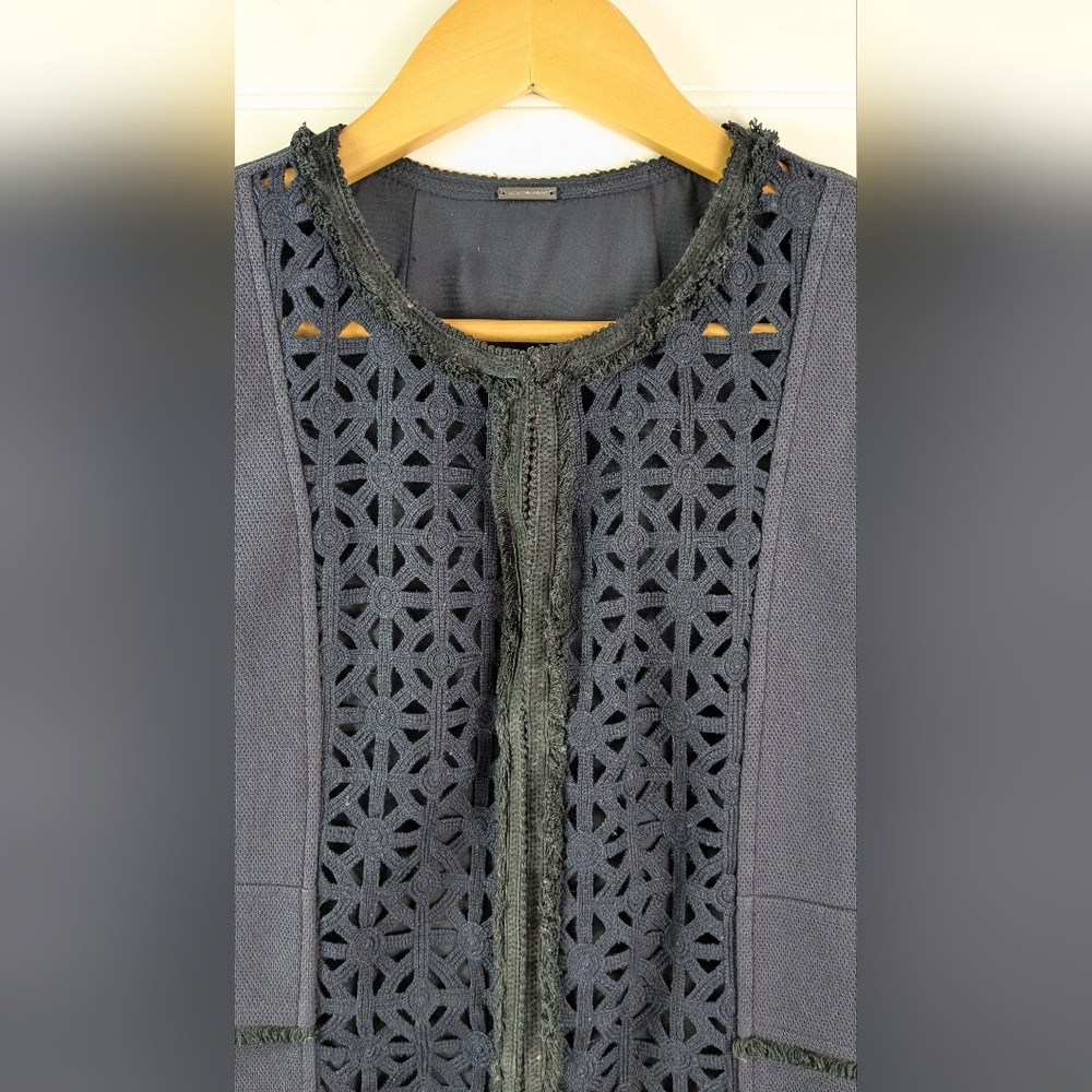 Elie Tahari Midnight Blue Cutout Suede Trim Vest L - Picture 3 of 11